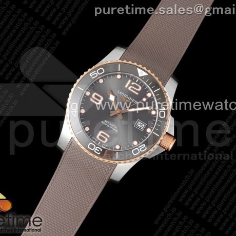 ZF공장 론진 하이드로콘퀘스트 옐로우골드콤비 그레이다이얼 러버스트랩 Conquest SS/YG Gray Ceramic Bezel SS ZF 1:1 Best Edition Gray Dial on Brown Rubber Strap A2824