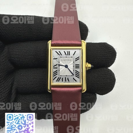 F1공장 까르띠에 탱크 머스트 옐로우골드금통 핑크스트랩 Cartier Tank Must Lrg YG/LE Wht F1F Sw Qtz