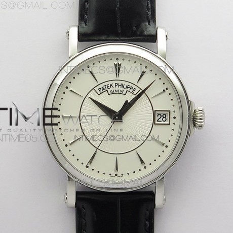 ZF공장 칼라트라바 화이트다이얼 가죽스트랩 Calatrava 5153G-010 SS ZF 1:1 Best Edition White textured dial on Black Leather Strap A324CS
