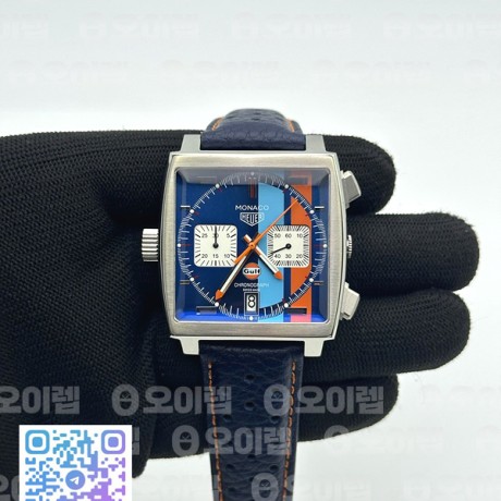 태그 모나코 쿼츠 블루다이얼 가죽스트랩 Tag Monaco Chronograph SS/LE Blue "Gulf" Jap VK64A
