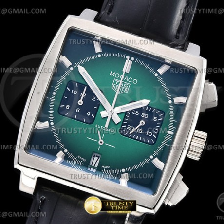 태그호이어 모나코 크로노그래프 그린옴브르다이얼 가죽스트랩 Tag Monaco Chronograph SS/LE Green Jap VK64A
