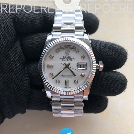GM공장 데이데이트 36 자개다이얼 2836 Day Date 36 128239 GMF 1:1 Best Edition 904L Steel White Dial Diamonds Markers on Bracelet A2836