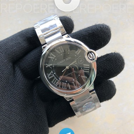 AF공장 까르띠에 발롱블루 42MM 스틸 블랙다이얼 BALLON BLEU 42MM SS BLACK TEXTURE DIAL ON SS BRACELET A2824