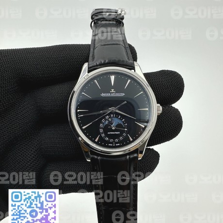 APS공장 예거르쿨트르 마스터 울트라씬 문페이즈 스틸 블랙다이얼 가죽스트랩 Master Ultra Thin Moon SS APSF 1:1 Best Edition Black Dial on Black Leather Strap SA925 Super Clone