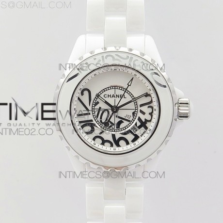 HT공장 샤넬 J12 화이트세라믹 넘버다이얼 33mm 여성용 세라믹브레이슬릿 솔리드백 J12 33mm White Korea Ceramic EAST Factory 1:1 Best Edition White Numbers Dial on Bracelet Swiss Quartz KOR EAST공장