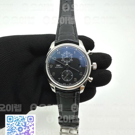 YL공장 IWC 포르투기저 크로노 클래식 42 스틸 블랙다이얼 가죽스트랩 WC Portugieser Chrono Classic 42 IW3903 Black Dial on Black Leather Strap A7750