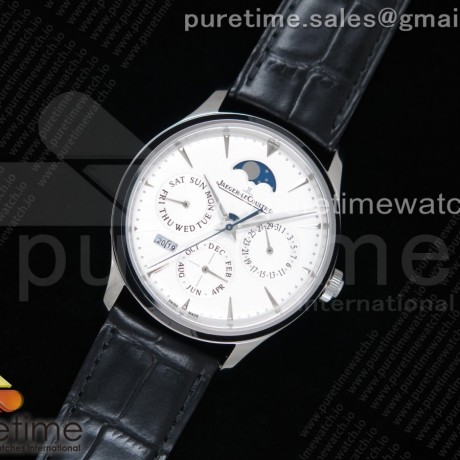 V9공장 예거르쿨트르 마스터 울트라씬 퍼펙츄얼 캘린더 화이트다이얼 가죽스트랩  Master Ultra Thin Perpetual Calendar SS White Dial on Black Leather Strap A868