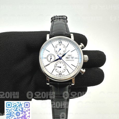 TW공장 IWC 포르토피노 크로노 스틸 화이트다이얼 블루마커 가죽스트랩 Portofino Chrono IW3910 SS/LE Wht/Blk Stk TWF A7750