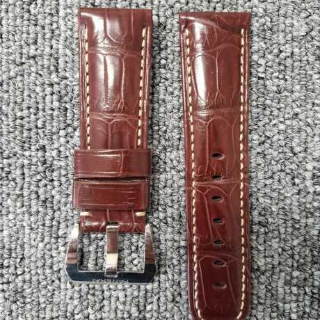 파네라이 24mm 브라운 크로커다일(통칭 엘리게이터) 대나무패턴 스트랩 부위, 패턴랜덤 버클포함