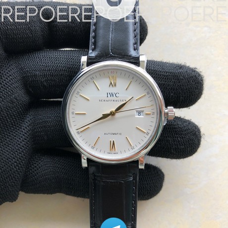 V7공장 포르토피노 화이트다이얼 옐로우골드 마커 악어스트랩 Portofino Automatic SS IW356517 White Dial YG Markers on Black Croco Strap ETA2892