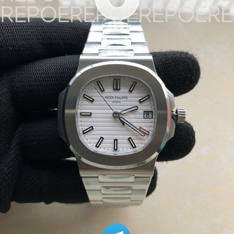 PP공장 V4 노틸러스 점보 화이트다이얼 브레이슬릿 Nautilus Jumbo 5711 Super Replication White Textured Dial on SS Bracelet PPF324 PPF공장