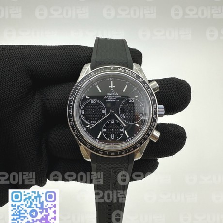 HR공장 오메가 스피드마스터 레이싱 크로노그래프 블랙다이얼 러버스트랩 peedmaster Racing Chrono 40mm SS/RU Blk HRF C3330