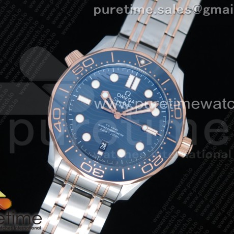 VS공장 오메가 씨마스터 다이버 300M 로즈골드콤비 블루다이얼 브레이슬릿 2018 Seamaster Diver 300M SS/RG VSF 1:1 Best Edition RG Bezel Blue Dial on SS/RG Bracelet A8800