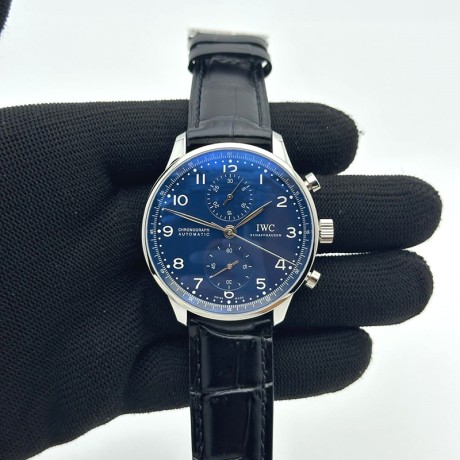 YL공장 IWC 포르투기저 크로노그래프 150Years 에디션 스틸 블루다이얼 가죽스트랩 Portugieser Chronograph Edition “150 Years” IW371601 Blue Dial on Black Leather Strap A7750 (Slim Movement)
