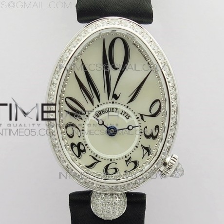 ZF공장 브레게 네이플 33MM 자개다이얼 패블릭스트랩 Reine de Naples 8928BB 33mm SS ZF 1:1 Best Edition White MOP Dial Numeral Markers Diamonds Bezel on Black Fabric Strap A537