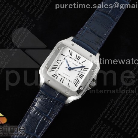 3K공장 까르띠에 산토스 미디움 35 스틸 화이트다이얼 가죽스트랩 Santos de Cartier 35mm 3KF 1:1 Best Edition White Dial on Blue Leather Strap MIYOTA 9015
