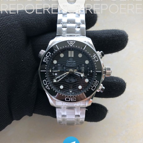 OM공장 오메가 2018 씨마스터 300M 크로노그래프 스틸 블랙다이얼 브레이슬릿 Seamaster 300m 2018 Chrono SS/SS Blk OMF Asia 9900