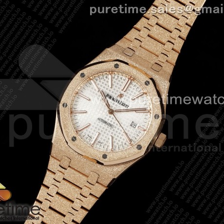 IP공장 오데마피게 로얄오크 15500 로즈골드금통 실버다이얼 브레이슬릿 Royal Oak 41mm 15500 Frosted RG IPF 1:1 Best Edition White Textured Dial on RG Bracelet SA4302 Super Clone