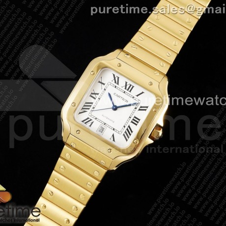 3K공장 까르띠에 산토스 라지 40 옐로우골드금통 브레이슬릿 Santos de Cartier 40mm YG 3KF 1:1 Best Edition White Dial on YG Bracelet MIYOTA 9015