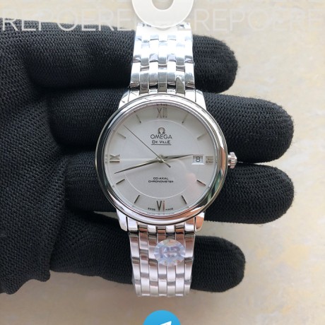 HR공장 오메가 드 빌 36.8 스틸 화이트 서클다이얼 브레이슬릿 De Ville 36.8mm SS HRF 1:1 Best Edition White Dial Black Marker on SS Bracelet A2824
