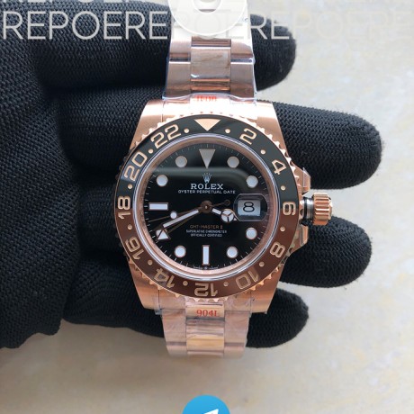 GM공장 롤렉스 GMT마스터2 루트비어 금통 브레이슬릿 3285 GMT-Master II 126715 CHNR RG Plated 904L Steel Correct Hand Stack