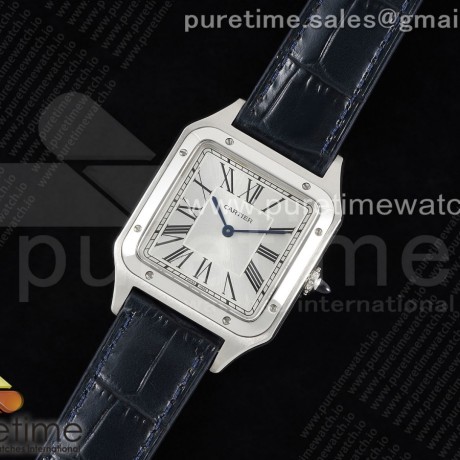 F1공장 까르띠에 산토스 뒤몽 31.4 스틸 실버다이얼 네이비가죽스트랩  Santos Dumont 31.4mm IWSF Best Edition Silver Dial on Blue Leather Strap Quartz