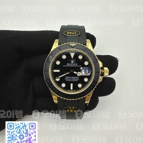 KF공장 롤렉스 요트마스터 42 포금 옐로우골드금통 블랙다이얼 러버스트랩 텅스텐 Yacht-Master 226658 KF 1:1 Best Edition YG Wrapped on Oysterflex Strap VR3235 (Gen Weight)