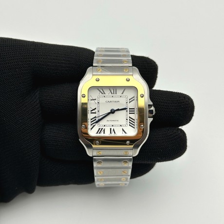 BV공장 까르띠에 산토스 2018 미디움 옐로우골드콤비 화이트다이얼 스마트링크브레이슬릿 Santos De Cartier Ladies 35mm YG/SS Wht BVF MY9039