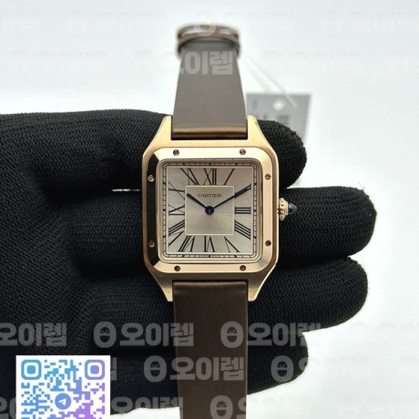 F1공장 까르띠에 산토스 뒤몽 43.5mm 로즈골드금통 실버다이얼 브라운스트랩 Santos Dumont 43.5mm RG F1F Best Edition Silver Dial on Brown Leather Strap Quartz