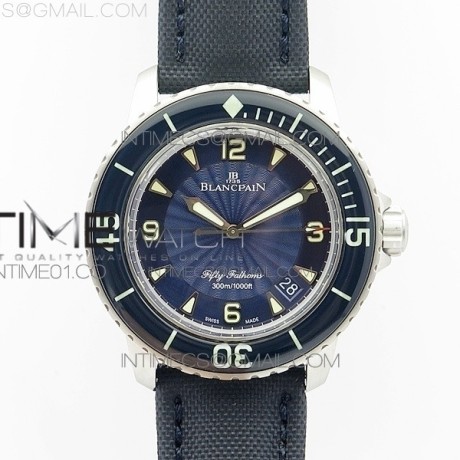 ZF 블랑팡 피프티패덤즈 청판 FIFTY FATHOMS  SS Blue DIAL ON SAIL-CANVAS STRAP A2836
