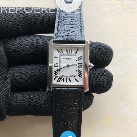 K11공장 까르띠에 탱크솔로 27MM 가죽스트랩 Tank Solo 27mm K11F SS White Dial on Black Leather Strap Ronda Quartz
