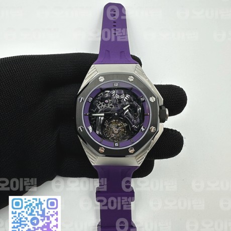 WM공장 오데마피게 로얄오크 투어빌론 콘셉트 블랙팬서 플라잉 퍼플러버스트랩 Royal Oak Concept Tourbillon Black Panther SS WMF Best Edition on Purple Rubber Strap