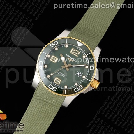ZF공장 론진 하이드로콘퀘스트 옐로우골드콤비 그린다이얼 러버스트랩 Conquest SS/YG Green Ceramic Bezel SS ZF 1:1 Best Edition Green Dial on Green Rubber Strap A2824