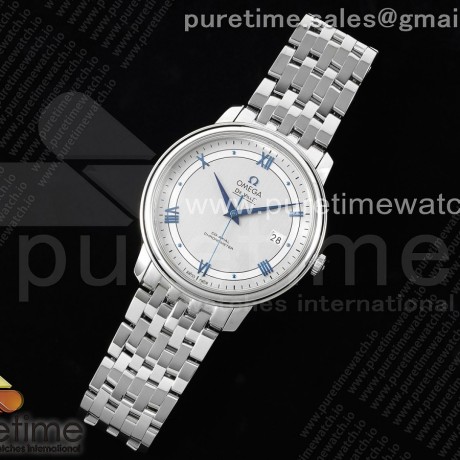 TWS공장 오메가 드 빌 스틸 화이트다이얼 블루인덱스 브레이슬릿 De Ville SS TWF 1:1 Best Edition Gray Dial Blue Markers on SS Bracelet MIYOTA 9015