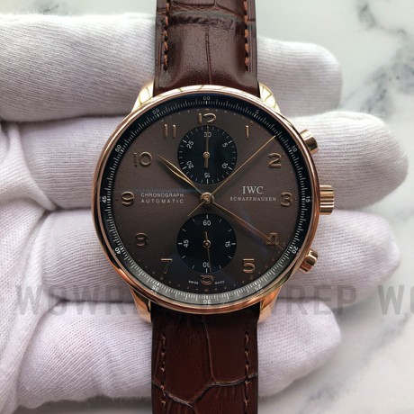 ZF공장 IWC 포르투기저 3714-82 크로노그래프 로즈골드 금통 챠콜다이얼 브라운스트랩v3 IWC Portuguese Chronograph 371482  v3