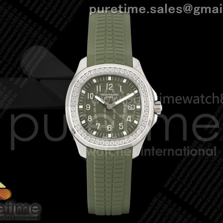 PP공장 파텍필립 아쿠아넛 5267 그린다이얼 다이아몬드베젤 그린러버스트랩 Aquanaut 5267 SS PPF 1:1 Best Edition Green Textured Dial on Green Rubber Strap Ronda Quartz