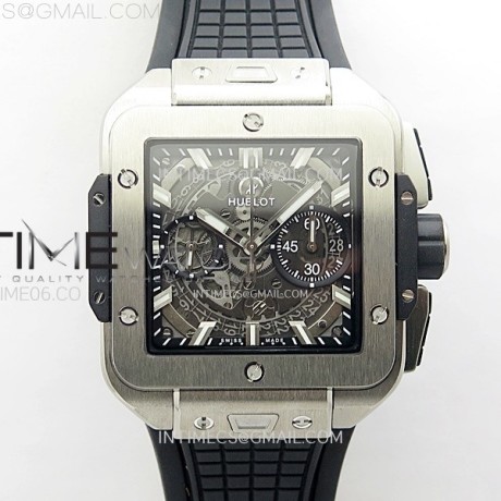 BB공장 유니코 스퀘어뱅 42 티타늄 스켈레톤다이얼 블랙러버스트랩 Square Bang Unico 42mm Titanium BBF 1:1 Best Edition Skeleton Dial on Black Rubber Strap A1280