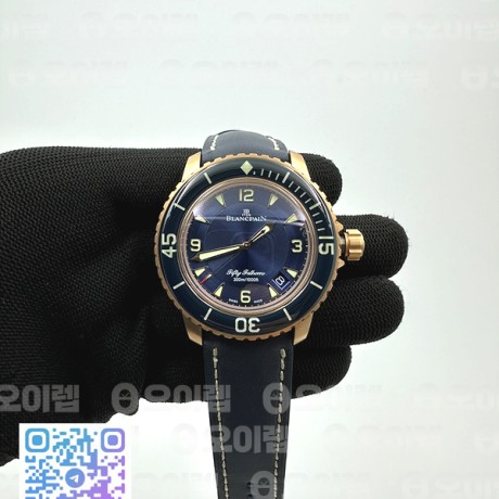 ZF공장 블랑팡 피프티패덤즈 로골 블루다이얼 가죽스트랩 Fifty Fathoms RG Bright Blue on Blue Leather Strap A1315