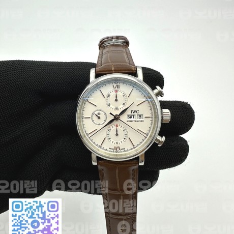 TW공장 IWC 포르토피노 크로노 스틸 화이트다이얼 골드마커 브라운가죽스트랩 Portofino Chrono IW3910 SS/LE Wht/RG Stk TWF A7750