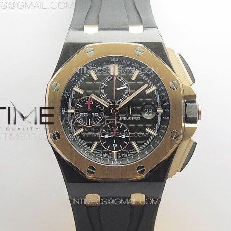 JJ공장 오데마피게 로얄오크오프쇼어 크로노그래프 44 카본케이스 블랙다이얼 러버스트랩 Royal Oak Offshore 44mm Carbon Case JJF 1:1 Best Edition Black Dial on Rubber Strap A3126