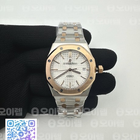 APS공장 오데마피게 로얄오크15454 로즈골드콤비 화이트다이얼 Royal Oak 37mm 15450 SS/RG APSF 1:1 Best Edition White Textured Dial on SS/RG Bracelet SA3120 Super Clone