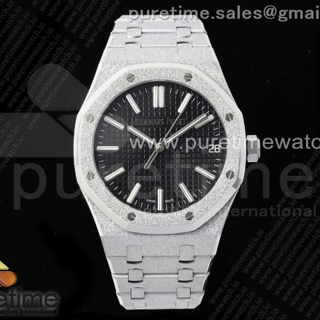 APS공장 오데마피게 로얄오크 15500 스틸 블랙다이얼 프로스티드 브레이슬릿 Royal Oak 41mm 15500 Frosted SS APSF 1:1 Best Edition Black Textured Dial on SS Bracelet SA4302 Super Clone V2