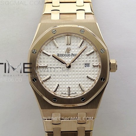 ZF공장 오데마피게 레이디 로얄오크 로즈골드금통 화이트다이얼 브레이슬릿  Lady Royal Oak 33mm 67651 RG ZF 1:1 Best Edition Black Textured Dial on RG Bracelet RONDA Quartz