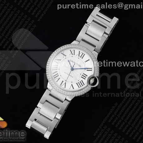 AF공장 까르띠에 발롱블루 36mm 화이트다이얼 2라인 다이아몬드베젤 브레이슬릿 Ballon Bleu 36mm AF 1:1 Best Edition White Dial 2 Line Diamonds Bezel on SS Bracelet NH05B