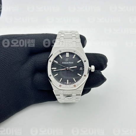 APS공장 오데마피게 로얄오크 15500 스틸 블랙다이얼 프로스티드 브레이슬릿 Royal Oak 41mm 15500 Frosted SS APSF 1:1 Best Edition Black Textured Dial on SS Bracelet SA4302 Super Clone V2