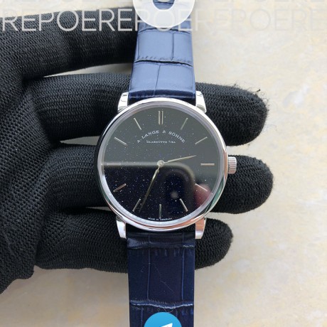OX공장 아랑에운트죄네 색소니아 블루다이얼 가죽스트랩 Saxonia Thin SS Blue Dial on Blue Leather Strap A2892