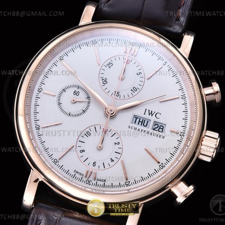 TW공장 IWC 포르토피노 크로노 로즈골드금통 화이트다이얼 골드마커 브라운가죽스트랩 Portofino Chrono IW3910 RG/LE Wht/RG Stk TWF A7750