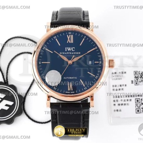ZF공장(AF) IWC 포르토피노 오토메틱 40 로즈골드금통 블루다이얼 로즈골드핸즈 가죽스트랩 Portofino Automatic 40mm RG/LE Blue/Stk ZF A9019