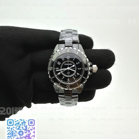 XF공장 샤넬 J12 블랙다이얼 33mm 여성용 J-12 Ladies 33mm CER/CER Blk/Num XF Sw Qtz