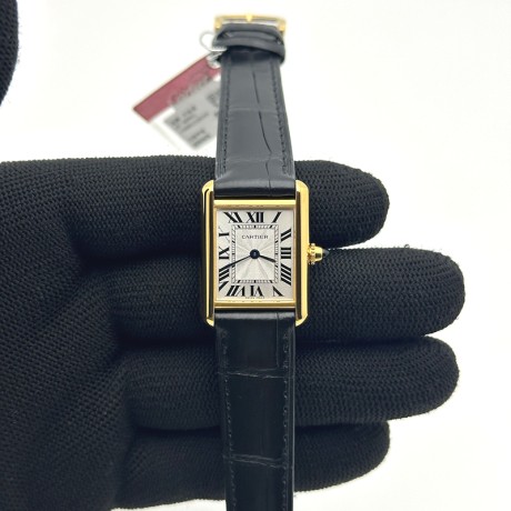 F1공장 까르띠에 탱크 머스트 스몰 옐로우골드금통 블랙악어스트랩 Cartier Tank Must Small YG/LE Wht F1F Sw Qtz